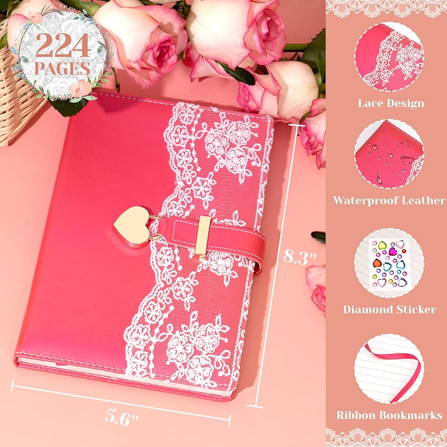 Amazon.com : MINICAGIE Lace Diary with Lock& Gift Box for